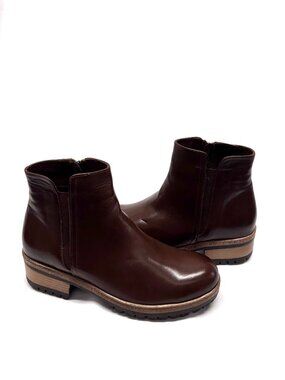 MIZ MOOZ SOFT LEATHER BOOTS SIDE ZIP / GORE BROWN 37EU / 7US NEW # B 09